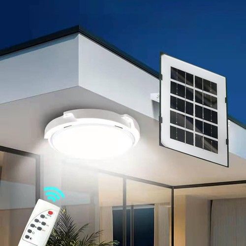 20CM LED Solar Ceiling Light Outdoor Indoor Pendant Flood Lamp 4 Modes Dimmable