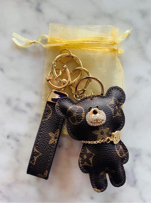 Bear Keychain with Golden Gift pouch, Bag Pendant, Gift for her, Holiday Gift A — image 3