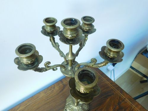 Antique Solid Brass 6 Branch Candelabra Featuring Female Figure — image 2