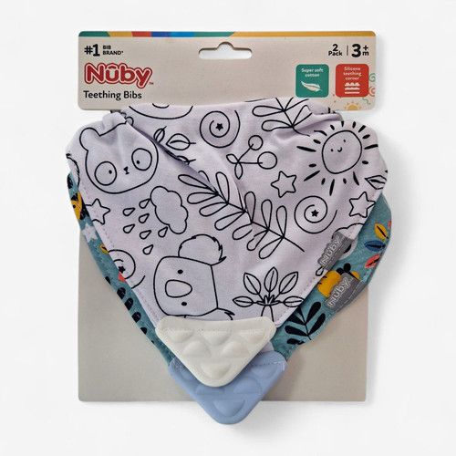 Nûby Super Soft Teething Bibs 2 Pack with Silicone Teething Corner 3+ Months