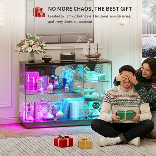 RGB Display Cabinet w/ Glass Doors Motion Sensor, App Control, Charging Station — image 10