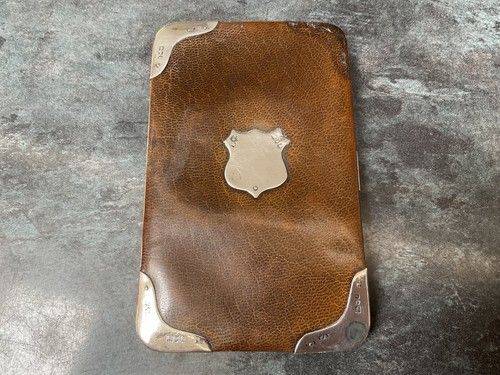 Antique Solid Silver Hallmarked Mounted Leather Card Case Wallet 1901 London