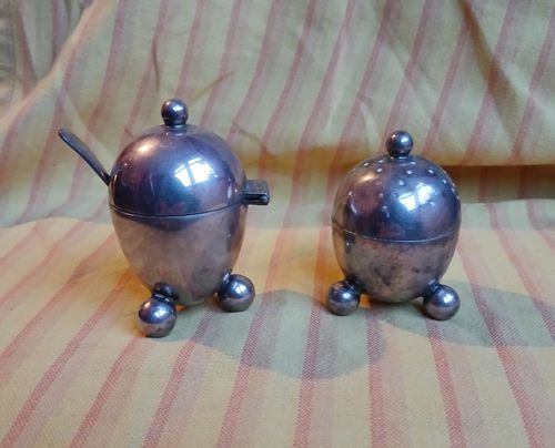 Mapping and Webb Silver Plated Mustard and Salt Pot with Spoon — image 1