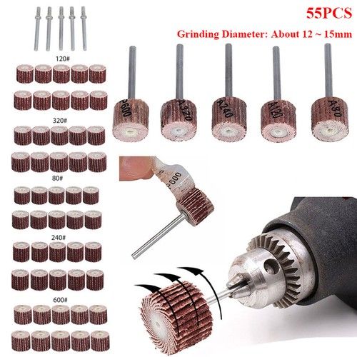 50Pcs Flap Wheel Sandpaper Sanding Disc For Dremel Rotary Tool 80-600 Grit Bits