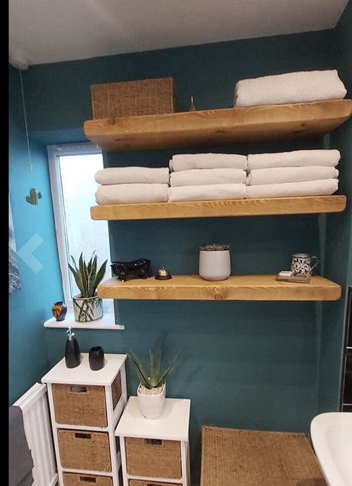 Floating Shelf Chunky Wall Mounted Oak Colour Reclaimed Rustic Solid Wooden — image 4