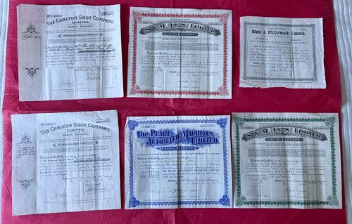6 Rare UK Share Certificates 1928–1929 | Pre-Crash, Vintage, Scripophily