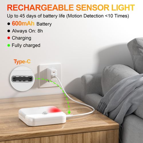 daphomeu Rechargeable Motion Sensor 7.8 cm x x 1 cm, White 6 Pcs — image 6