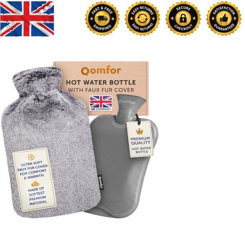 Luxury Light Grey Hot Water Bottle with Soft Fleece Cover for Pain Relief