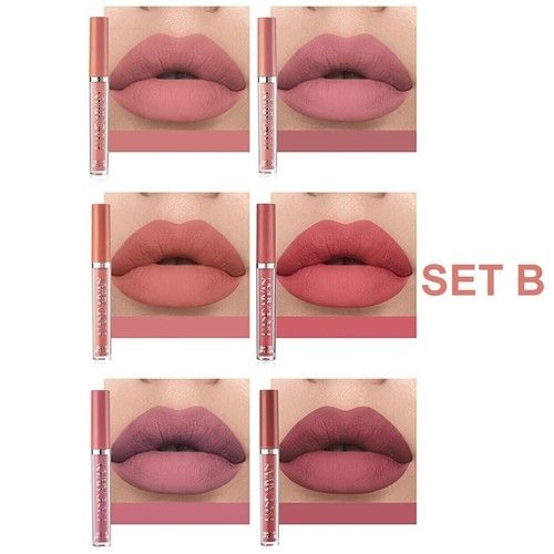 6Pcs Set Lip Gloss Lipstick Matte Velvet Waterproof Long Lasting Makeup Set Gift