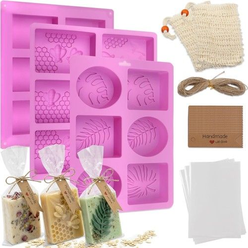 102 Pcs Soap Making Mold Kit - 3 Silicone Molds, 48 Bags, 48 Tags, 65ft Jute