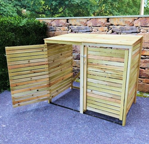 Double Wheelie Bin Store - FSC® Certified Wood, Free Handles for Lids and Doors