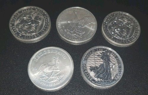 Silver 1oz Coins Britania Mixed Fine Silver 999 Bundle X5 Joblot Bullion Coins
