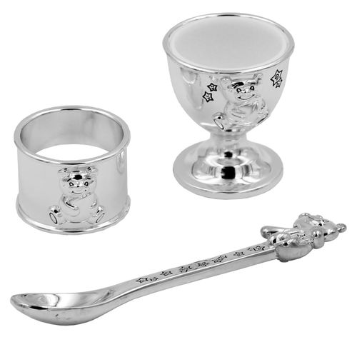 Little Star Silver Plated Egg Cup, Napkin Ring and Spoon Set — image 1