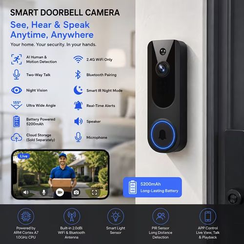 1080P Wireless Video Doorbell Camera WiFi Battery Two-Way Audio Night Vision — image 4