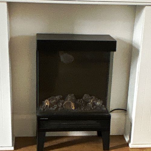 Black Freestanding Electric Fireplace, Glass Front, Flame/Log Effect Indoor