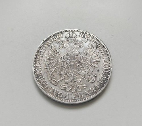1861 Emperor Franz Joseph I Austrian 1 Florin .900 fine silver coin.