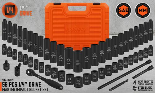 56PC 1/4" Drive Master Impact Socket Set Ratchet & Adapter Joint Imperial Metric — image 2