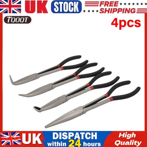 4Pcs 11" Long Needle Nose Pliers - Bent & Straight Reach Curved Tool Set — image 1