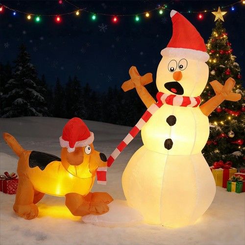 4 FT Inflatable Snowman with Dog Christmas Blow Up Yard Decorations, Snowman Bit