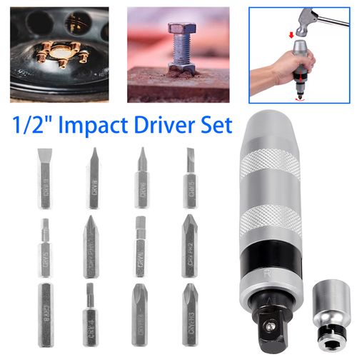 Heavy Duty 1/2" Drive Hand Impact Screw Driver with 13 Impact Screwdriver Bits — image 20