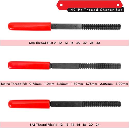 49PCS Thread Repair Chaser Tool Thread Restorer UNC UNF Metric File Tap Die Kit — image 7