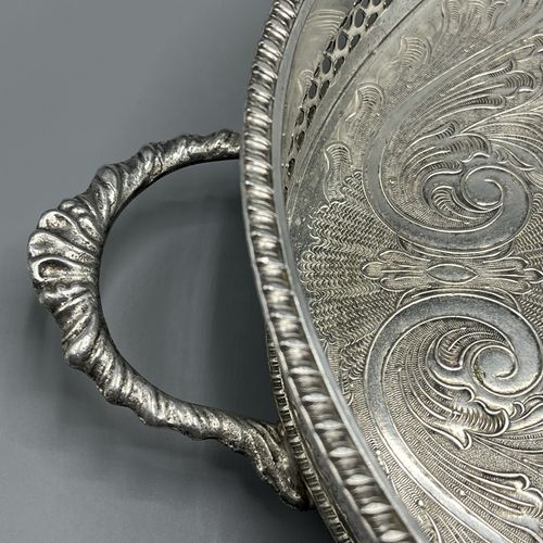 Vintage Silver Plated Gallery Serving Tray Claw Feet Cocktail Tea Handles Footed — image 5