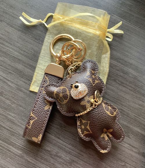 Bear Keychain with Golden Gift pouch, Bag Pendant, Gift for her, Holiday Gift A — image 2