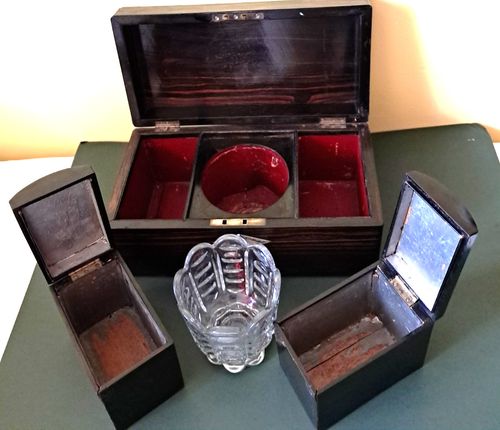 Large Victorian Coromandel Tea Caddy With Removable Containers & Lock & Key — image 3