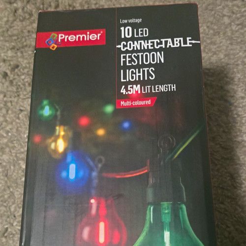 Premier 10 LED Connectable Festoon String Lights Low Voltage 4.5m Multicolour