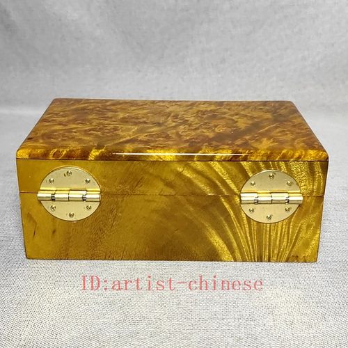 5.9"Collection Old China Gold-rimmed Nanmu Wood Carved Jewelry Box Storage Box — image 6