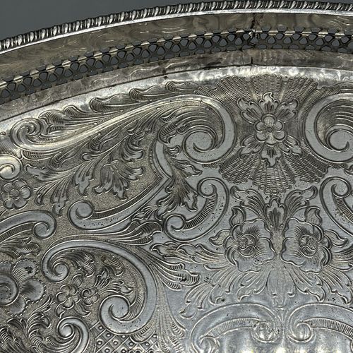 Vintage Silver Plated Gallery Serving Tray Claw Feet Cocktail Tea Handles Footed — image 7