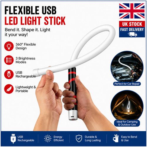 Flexible LED Flashlight Stick Bendable Work Light Mechanic Car Repair Inspection