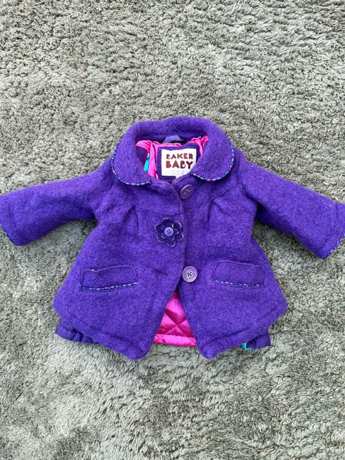 Baker Baby Ted Baker Girls Purple Wool Blend Coat 3-6 Months Pink Lined — image 2