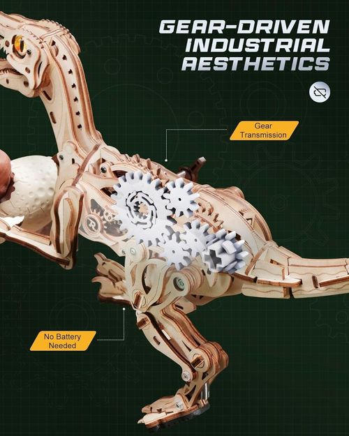 ROKR Prehistoric Planet Velociraptor 3D Wooden Puzzle Dinosaur Jigsaw Model Kit — image 5