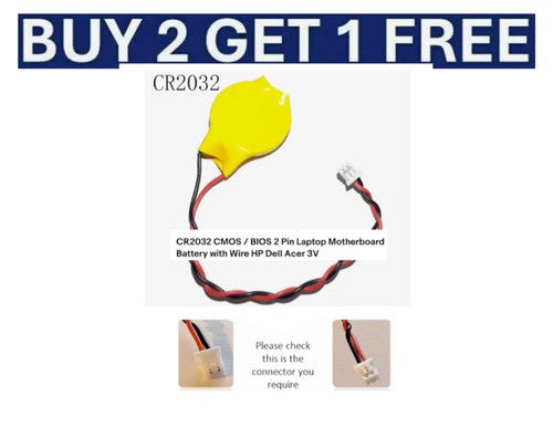 CR2032 CMOS / BIOS 2 Pin Laptop Motherboard Battery with Wire HP Dell Acer 3V-UK