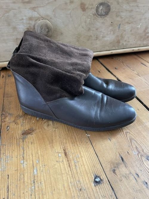 Vintage 1980s brown leather suede lilley and skinner slouch ankle boots size 6.5