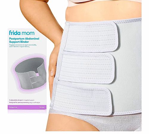 Frida Mom Postpartum Abdominal Support Binder Belt. Grey, 3-Strap, Adjustable