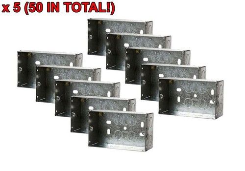 2 Gang Metal Back Box 35mm Deep for Electrical Wall Double Socket - 1 5 10 50