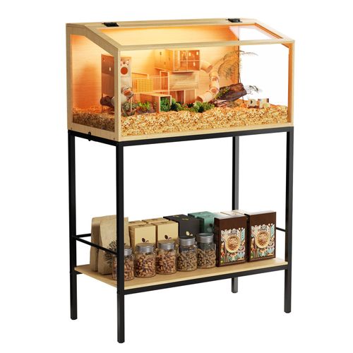 BingoPaw Large Wooden Hamster Cage LED Tempered Glass for Hedgehog Gerbil Syrian — image 7