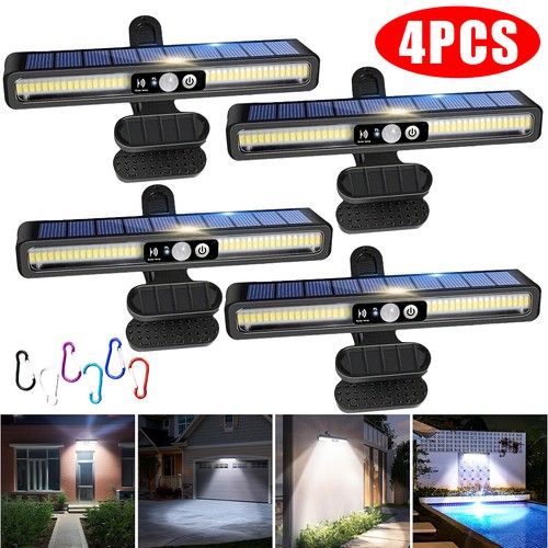 4x Solar Powered PIR Motion Sensor Lamp Clip Outdoor Garden Security Wall Light