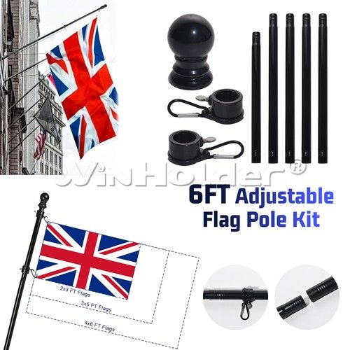 6 FT Aluminium Sectional Flagpole Kit Outdoor Telescopic Flag Pole 80cm-190cm UK