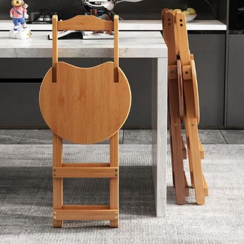 Bar Stool Foldable Bamboo Kitchen Stool with Back Support Bar Chair Portable — image 3
