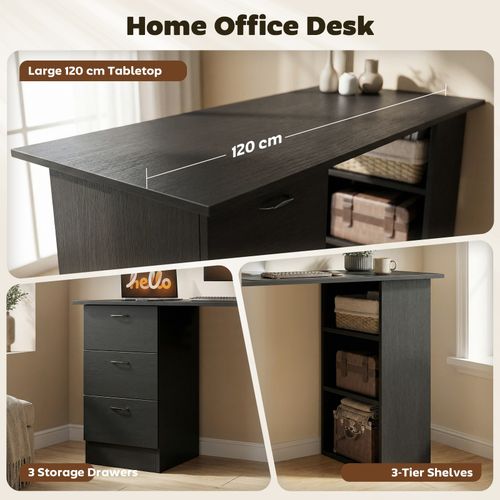 HOMCOM 120cm PC Table Workstation Computer Desk w/ Drawers, 3 Shelves Black — image 6
