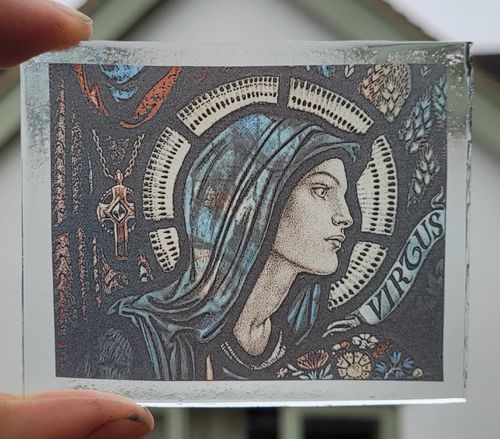 Stained Glass Mary the virgin kiln fired glass insert piece window art religious — image 1