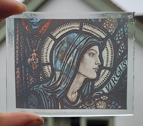 Stained Glass Mary the virgin kiln fired glass insert piece window art religious