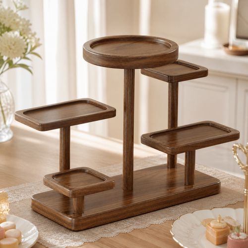 Wooden Tiered Riser Display Stand Sturdy Dessert Stand Rustic for Buffets — image 6