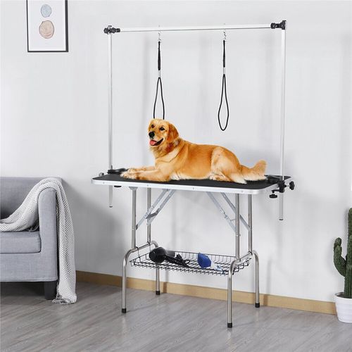 Pet Foldable Grooming Table w/ Adjustable Height Non-Slip Tabletop with 2 Leash — image 14