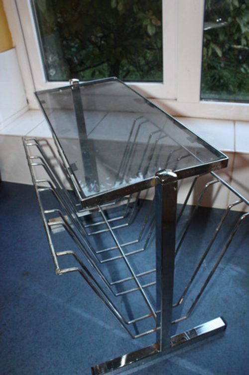 Vintage 1970s Chrome & Smoked Glass Magazine/Record Rack Mid Century Retro