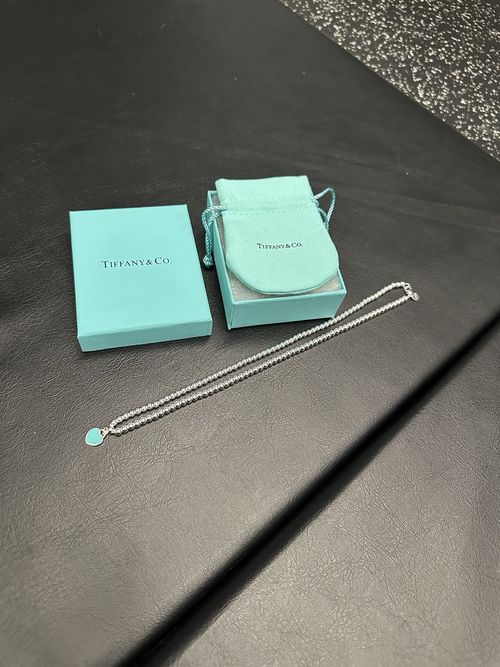 Tiffany Blue Heart Tag Bead Necklace in Silver, 18 inches length — image 5