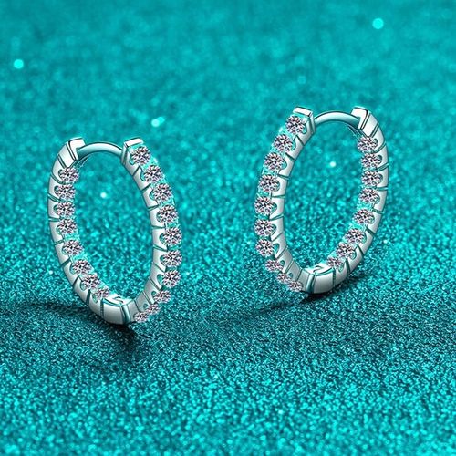 1ct Hoop Earrings Platinum Diamond Test Pass Lab-Created VVS1/D Round Cut — image 3